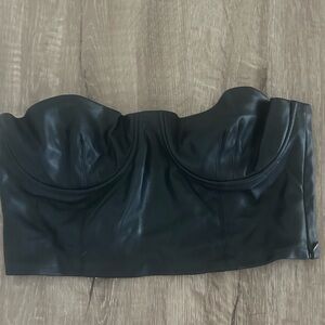 Black faux leather strapless crop top
